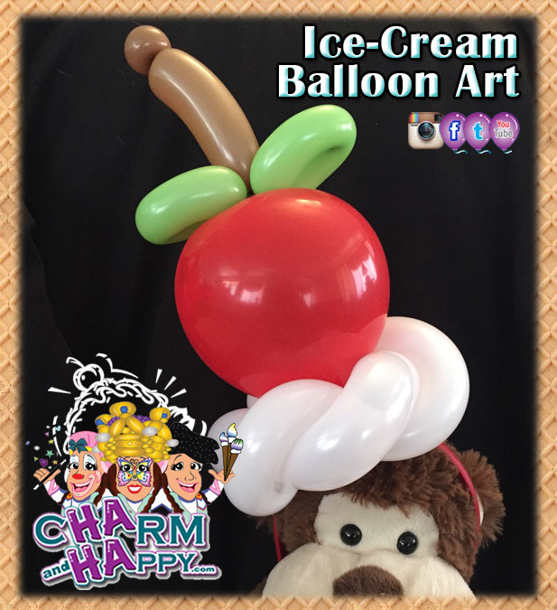 Cherry on top balloon hat by CharmandHappy.com SoCal artist entertainment kids parties