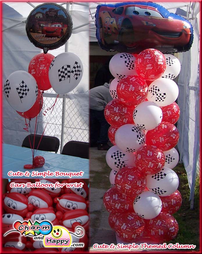 CharmandHappy.com Birthday Party Cars Theme Balloon Decorations Los Angeles birthday party clowns Beverly Hills, Rolling Hills, San Pedro, Newport Coast, Mission Viejo, San Bernardino, San Dimas, Duarte, Whittier