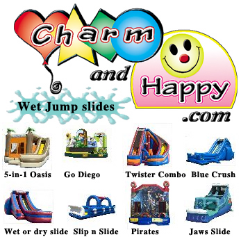 wet slide jumper combo 5 in 1 oasis, Go Diego, Twister Combo, Blue Crush, Wet or Dry slide, Slip and slide, Pirates, Jaws slide Charmandhappy.com