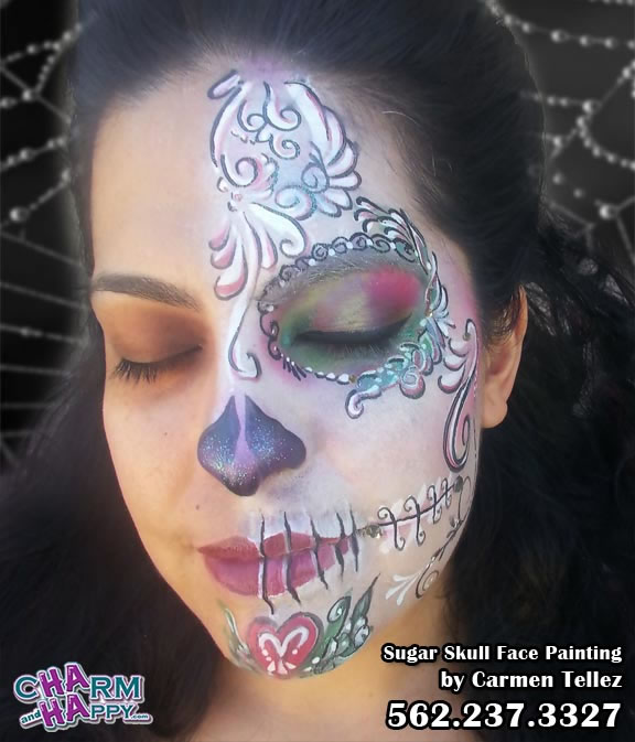 Sugar Skull face painters usa by CharmandHappy.com Los Angeles Riverside San Diego Hemet San Jacinto Menifee Temecula