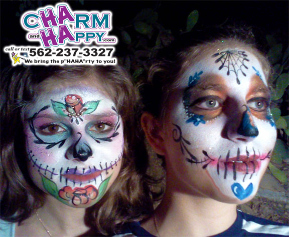 sugar skull face painter los angeles, whitier face painter halloween, whitter day of dead, charmandhappy