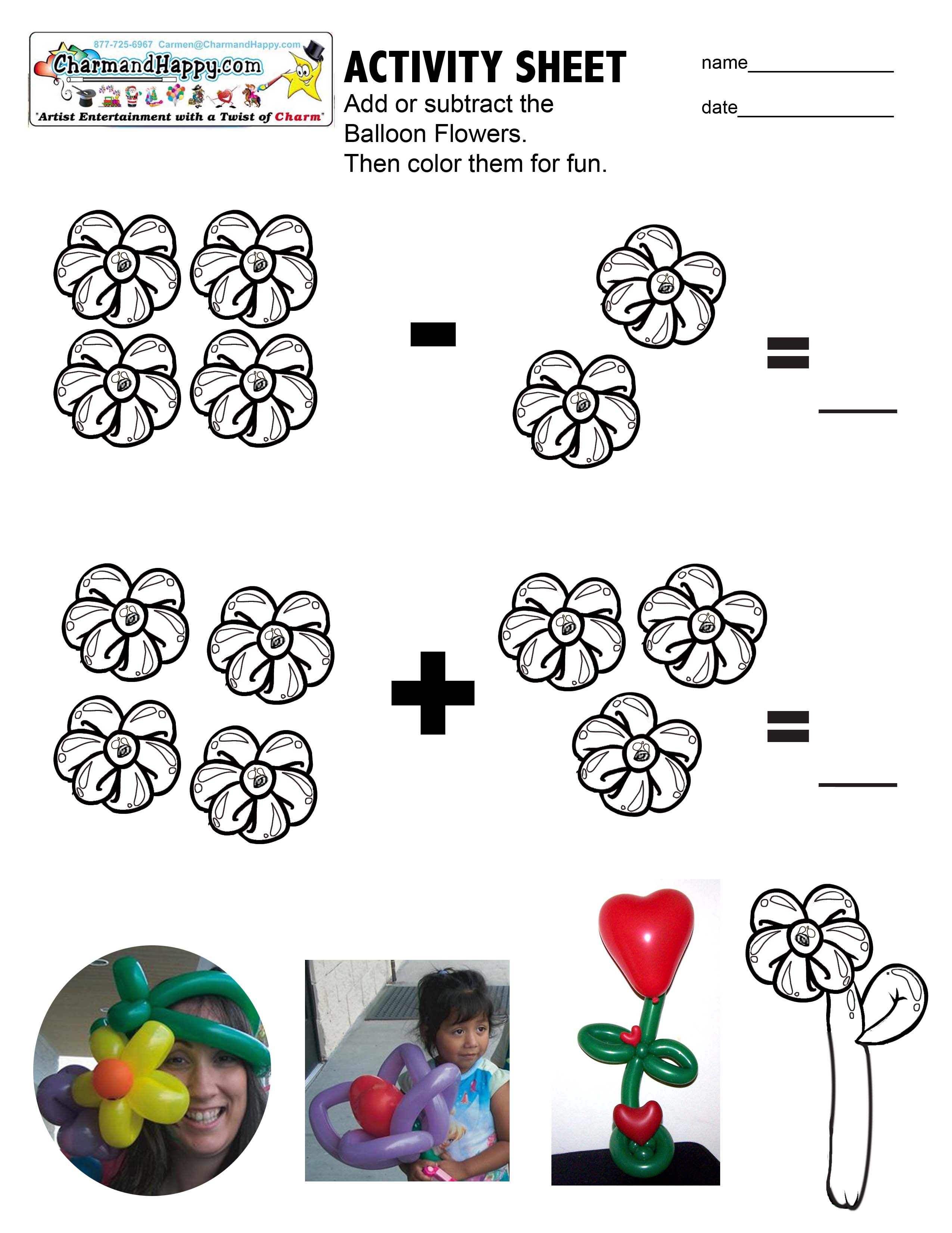CharmandHappy.com kids activity flower balloon math