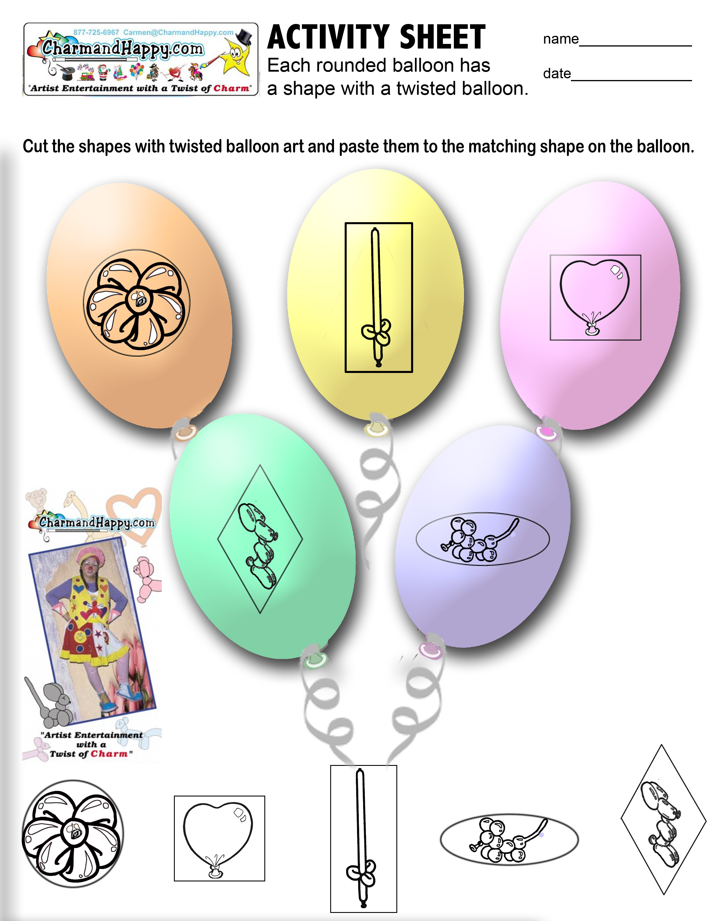 CharmandHappy.com kids activity balloon cut out matching