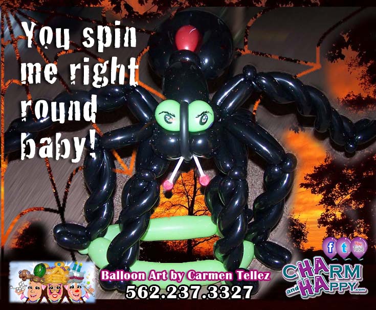 Halloween balloon twister artist spider CharmandHappy.com Hemet San Jacinto Banning Menifee Corona Riverside
