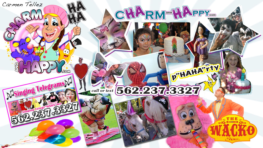 CharmandHappy.com Party Services with Artist Entertainment Los Angeles birthday party company picnic Beverly Hills, Rolling Hills, San Pedro, Newport Coast, Mission Viejo, San Bernardino, San Dimas, Duarte, Whittier