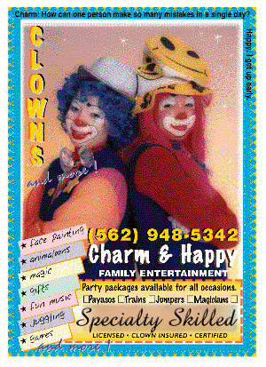 Charm and Happy clowns using team work to bring laughter to all the young at heart