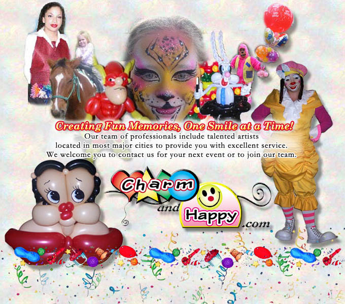 877-725-6967 Clowns4all.com | CharmandHappy.com South Bend IN and Los Angeles CA