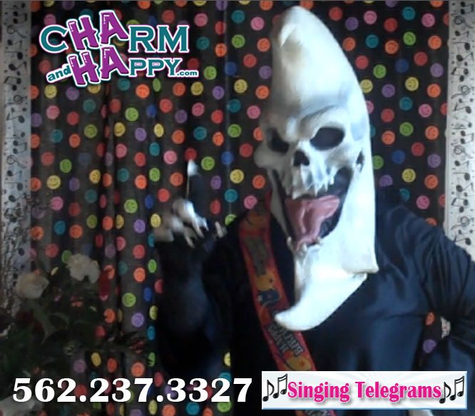 singing telegram los angeles scary moon face charmandhappy